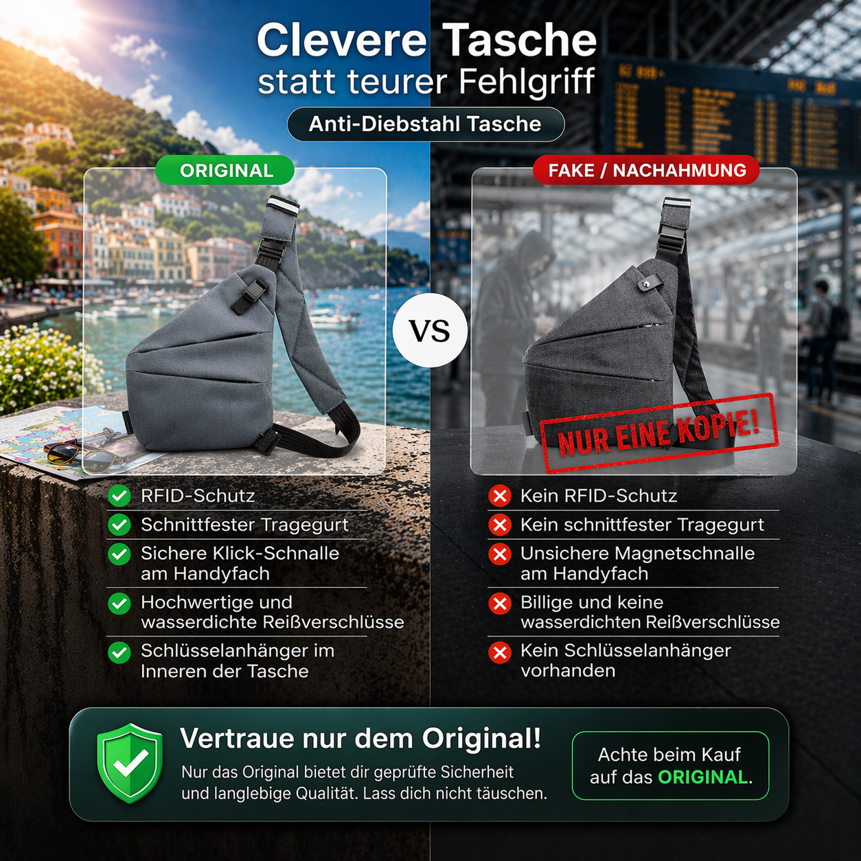 Dein Reiseheld Premium Anti Diebstahl Tasche